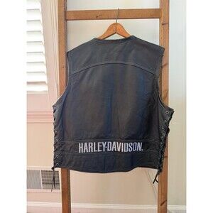 Harley Davidson Men's Leather Biker Vest L Side Lace Bar Patch 93177-06VM Y2K